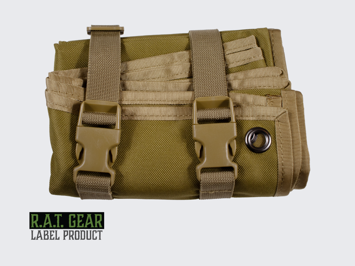 Kestävästä Nylonista valmistettu hiekan värinen R.A.T. GEAR ampumamatto. Durable tan colored nylon R.A.T. GEAR shooting mat.