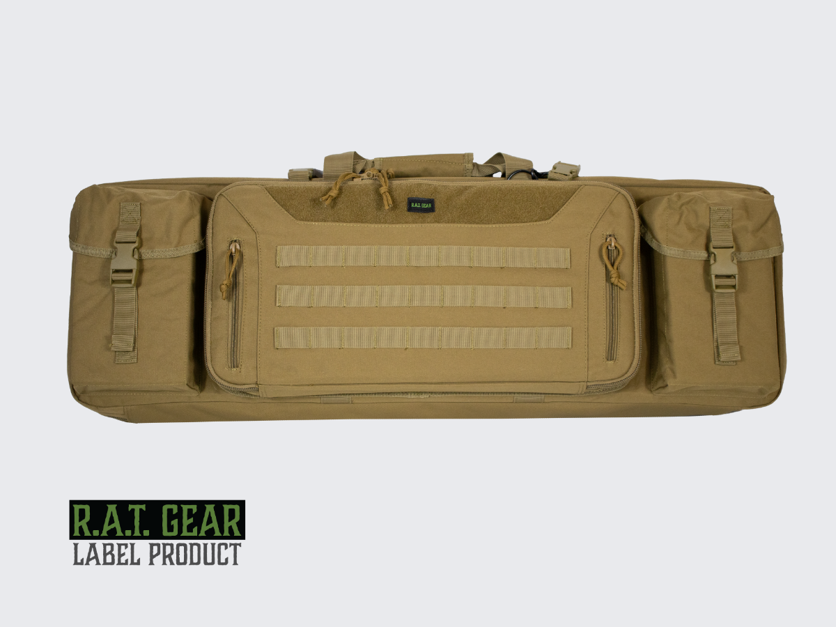 Hiekan värinen aselaukku Eagle 36 kahdelle max. 90 senttimetriselle aseelle ja kahdelle pistoolille. Tan colored Gun bag Eagle 36 for two max. 90 cm guns and for two pistols.