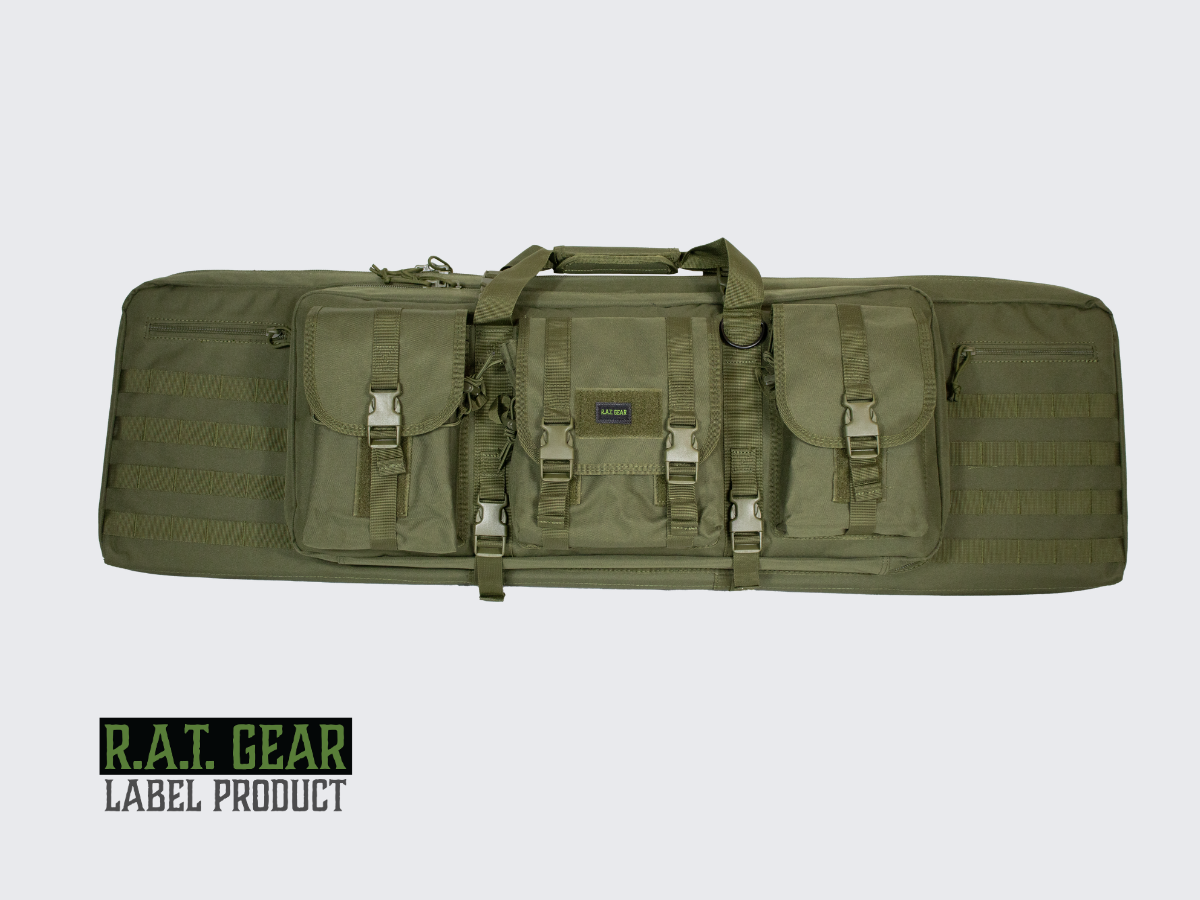 Vihreä aselaukku Raccoon 42 kahdelle max. 105 senttimetriselle aseelle ja kahdelle pistoolille. Green Gun bag Raccoon 42 for two max. 105 cm guns and for two pistols.