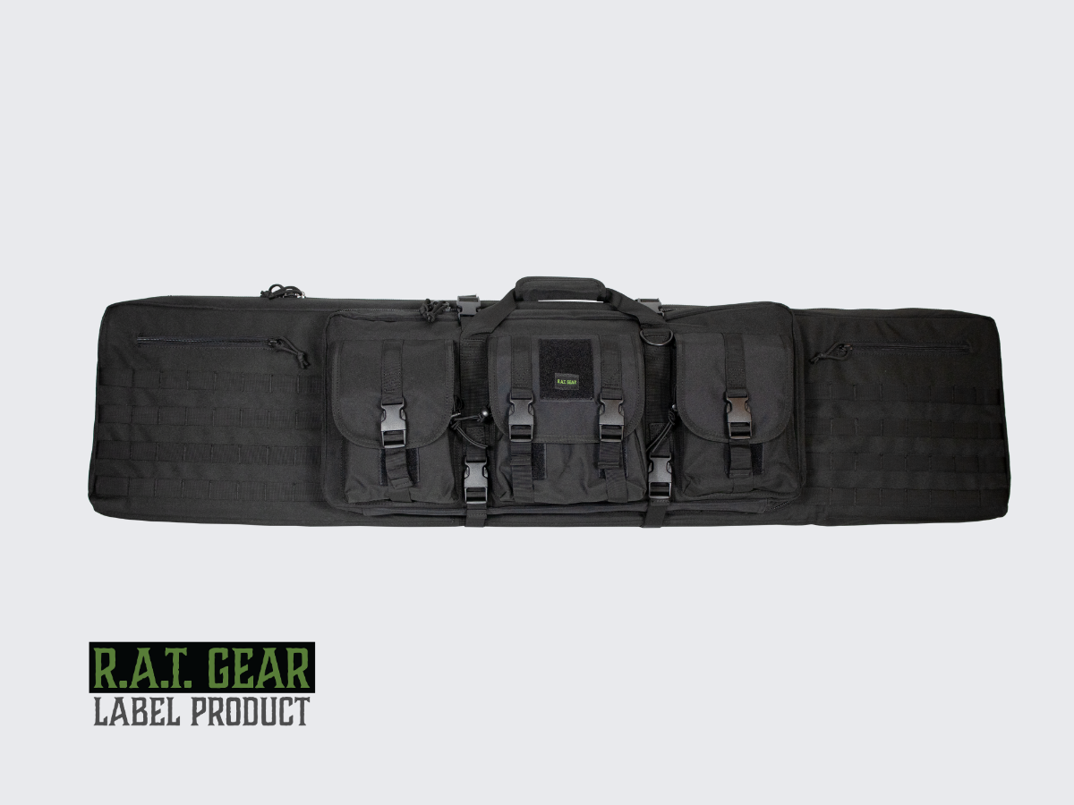 Musta aselaukku Raccoon 52 kahdelle max. 130 senttimetriselle aseelle ja kahdelle pistoolille. Black Gun bag Raccoon 52 for two max. 130 cm guns and for two pistols.