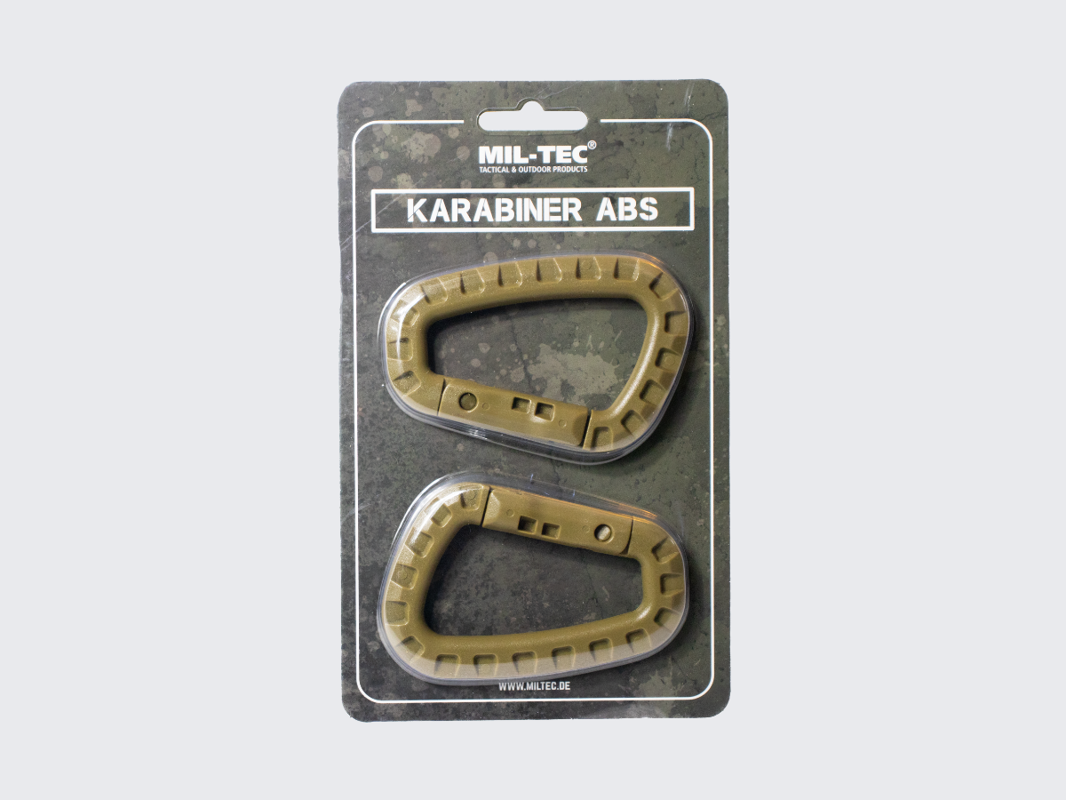 Ruskea karbiinihaka 2 kpl. Coyote brun karbinhake 2 stycke. Two pieces of coyote brown carabiner hook.