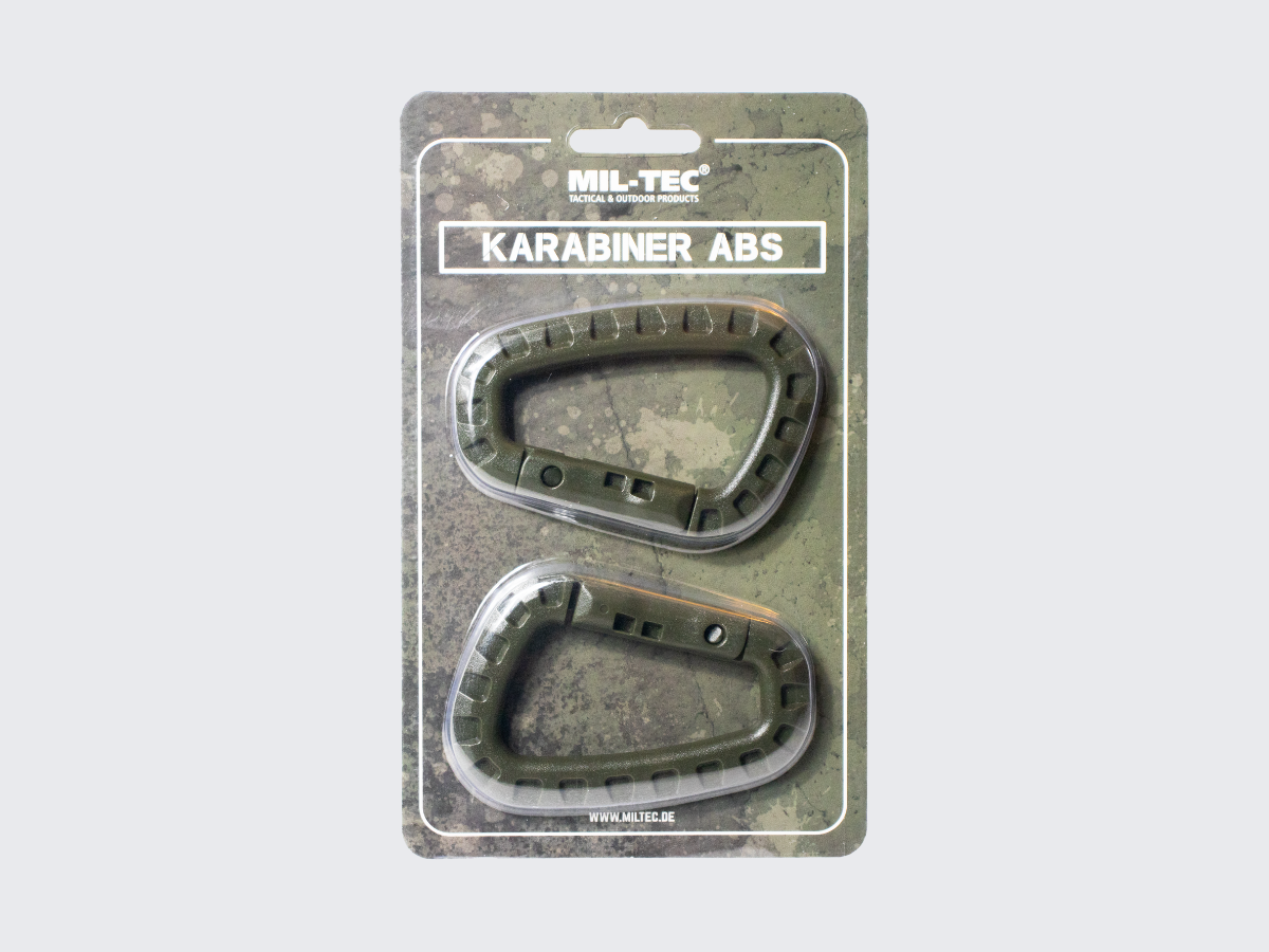 Vihreä karbiinihaka 2 kpl. OD grön karbinhake 2 stycke. Two pieces of OD green carabiner hook.