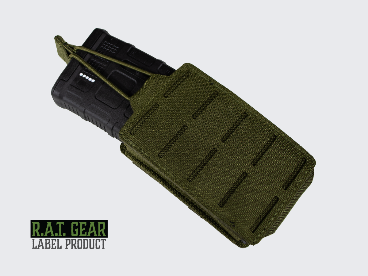 Kevyt ja varma Vihreä kiväärin lipastasku AR-15 / M4 / 5.56 lippaille. Lightweight and secure Green rifle magazine pouch for AR-15 / M4 / 5.56 magazines.