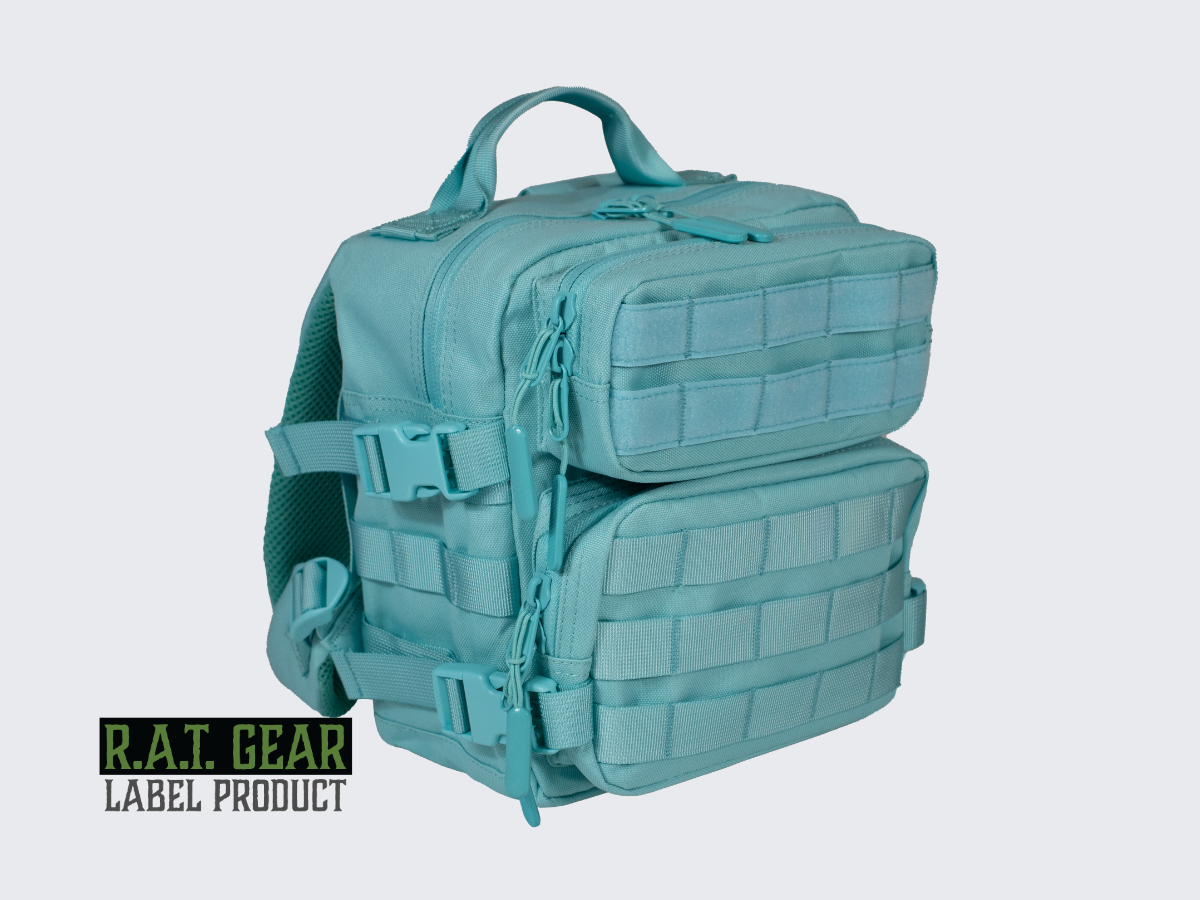 Mintun värinen MOlle yhteensopiva taktinen Prinsessa reppu. Mintfärgad MOLLE-kompatibel taktisk Prinsessa ryggsäck. Mint colored MOLLE-compatible tactical Princess backpack.