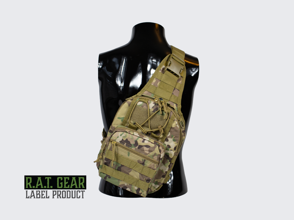 Camo kuvioinen pienikokoinen 6 litran olkareppu jokapäiväiseen käyttöön. Camo pattern compact 6 liter sling bag for everyday use.