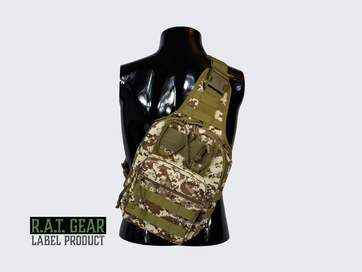 Desert Digital kuvioinen pienikokoinen 6 litran olkareppu jokapäiväiseen käyttöön. Desert Digital pattern compact 6 liter sling bag for everyday use.