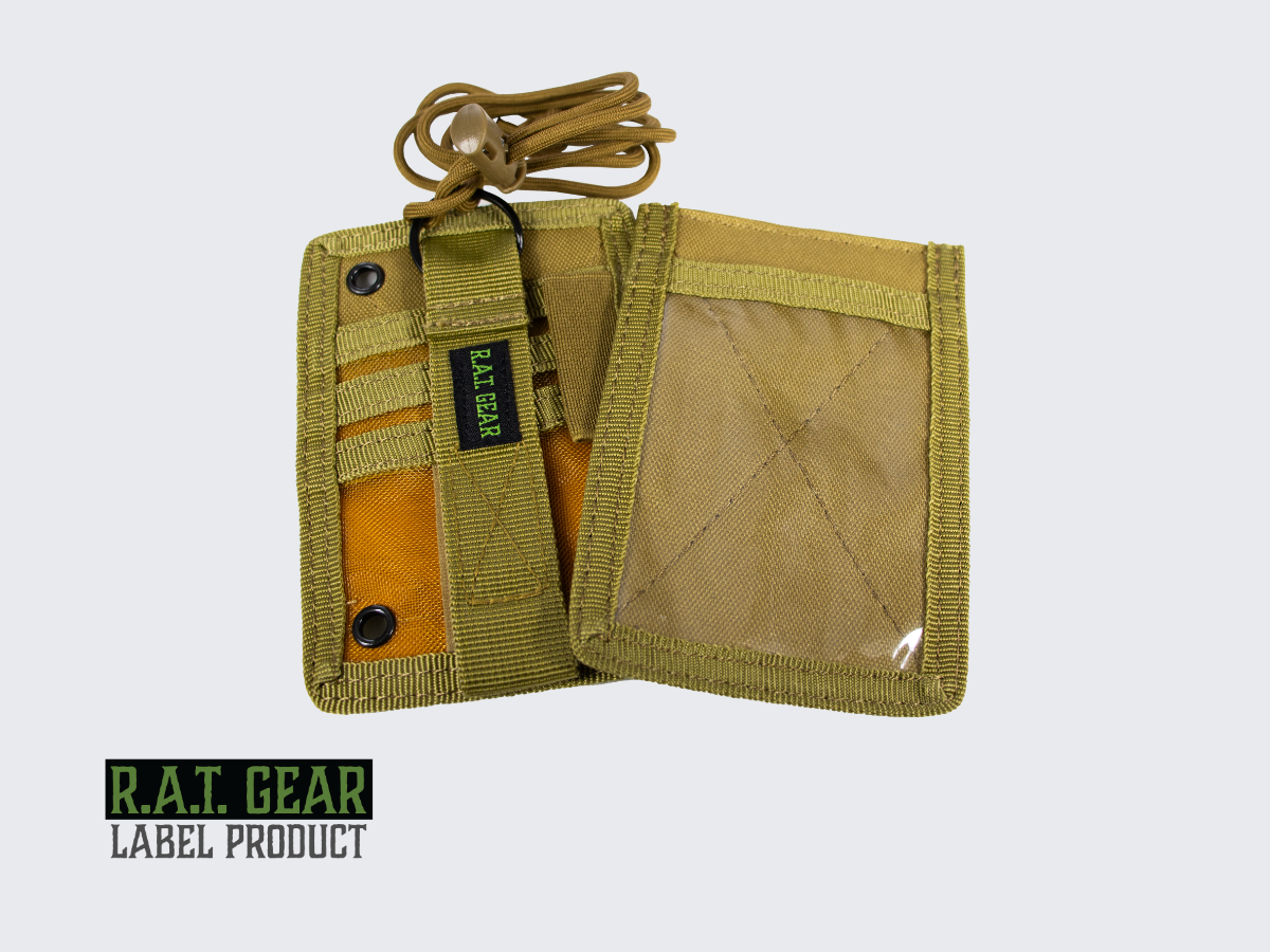 Taktinen kaulassa pidettävä korttitasku esimerkiksi henkilökorteille, pankki- ja luottokorteille. Tactical ID card pouch around the neck for e.g. identity cards, bank and credit cards.