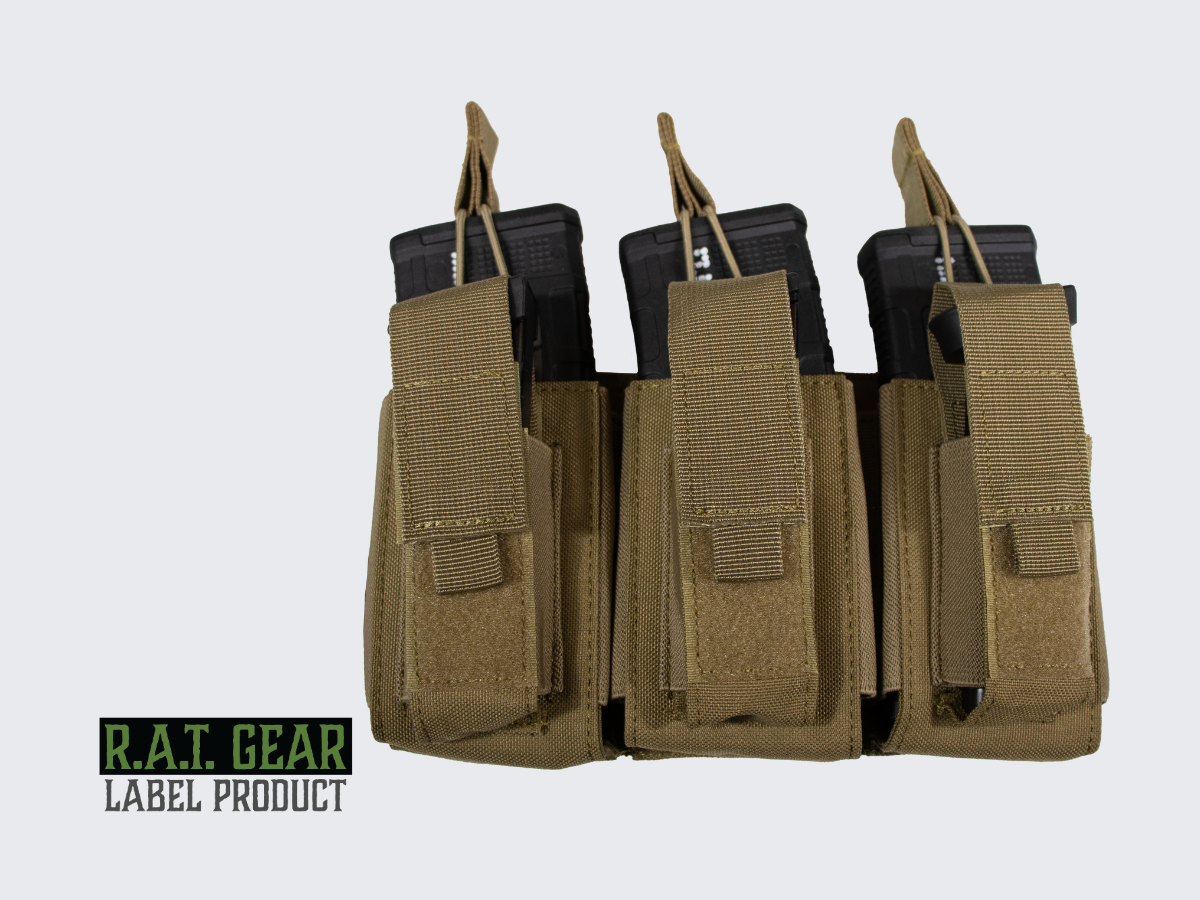Hiekan värinen lipastasku 3+3 kiväärin ja pistoolin lippaille taisteluvyölle tai taisteluliiviin. Tan colored magazine pouch for 3+3 rifle and pistol magazines for combat belt or combat vest.