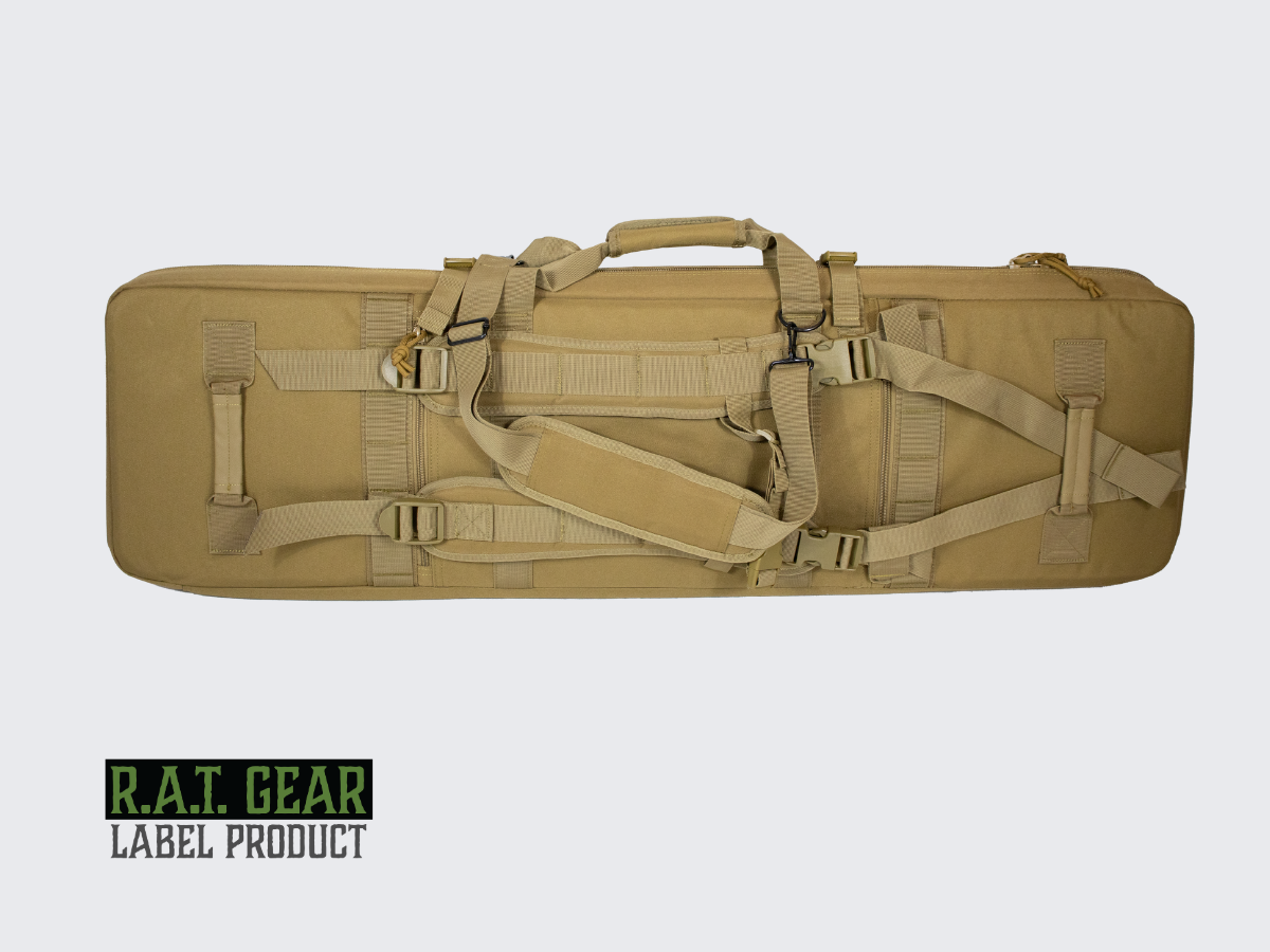 Hiekan värinen aselaukku Eagle 36 kahdelle max. 90 senttimetriselle aseelle ja kahdelle pistoolille. Tan colored Gun bag Eagle 36 for two max. 90 cm guns and for two pistols.