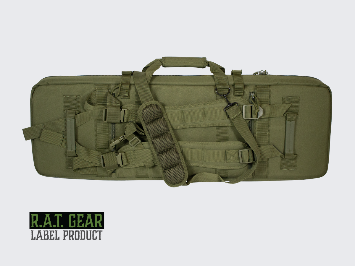 Vihreä aselaukku Eagle 36 kahdelle max. 90 senttimetriselle aseelle ja kahdelle pistoolille. Green Gun bag Eagle 36 for two max. 90 cm guns and for two pistols.