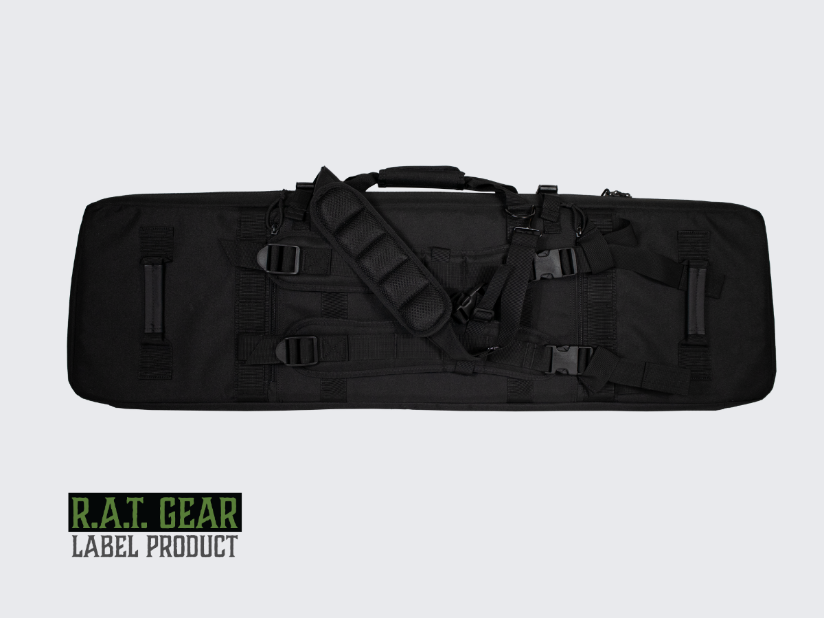 Musta aselaukku Eagle 42 kahdelle max. 105 senttimetriselle aseelle ja kahdelle pistoolille. Black Gun bag Eagle 42 for two max. 105 cm guns and for two pistols.