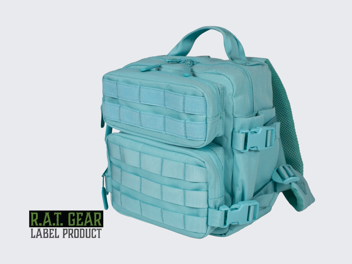 Mintun värinen MOlle yhteensopiva taktinen Prinsessa reppu. Mintfärgad MOLLE-kompatibel taktisk Prinsessa ryggsäck. Mint colored MOLLE-compatible tactical Princess backpack.