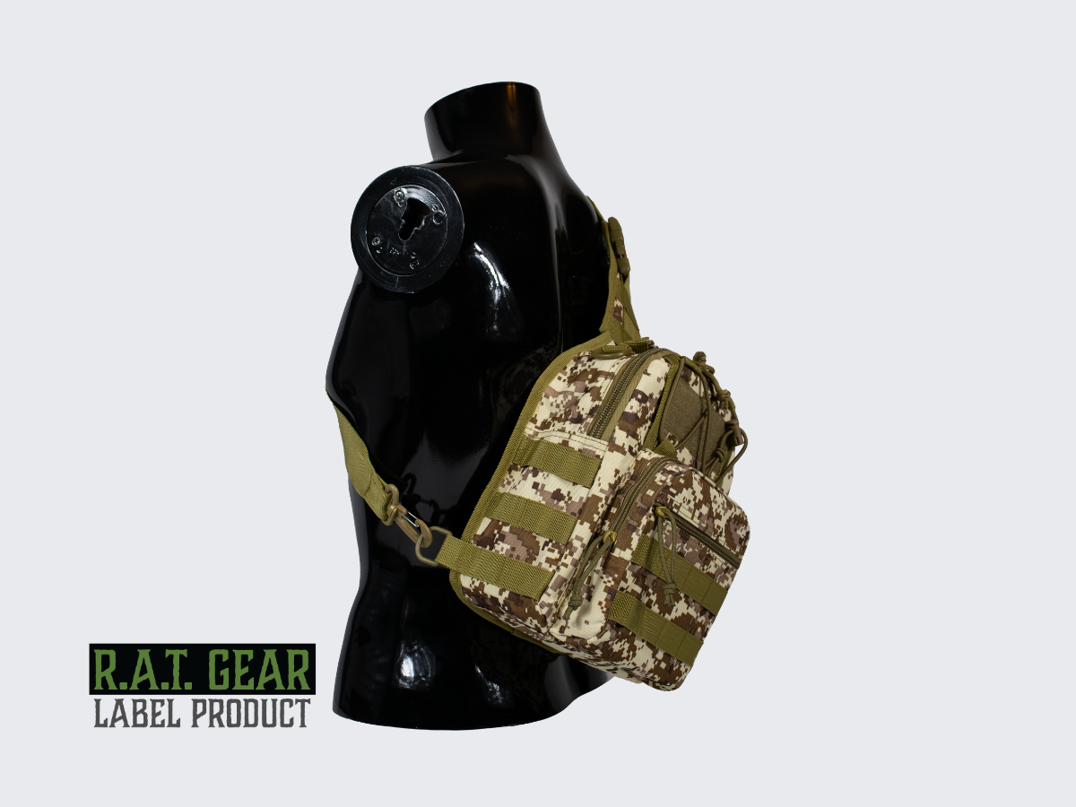 Desert Digital kuvioinen pienikokoinen 6 litran olkareppu jokapäiväiseen käyttöön. Desert Digital pattern compact 6 liter sling bag for everyday use.