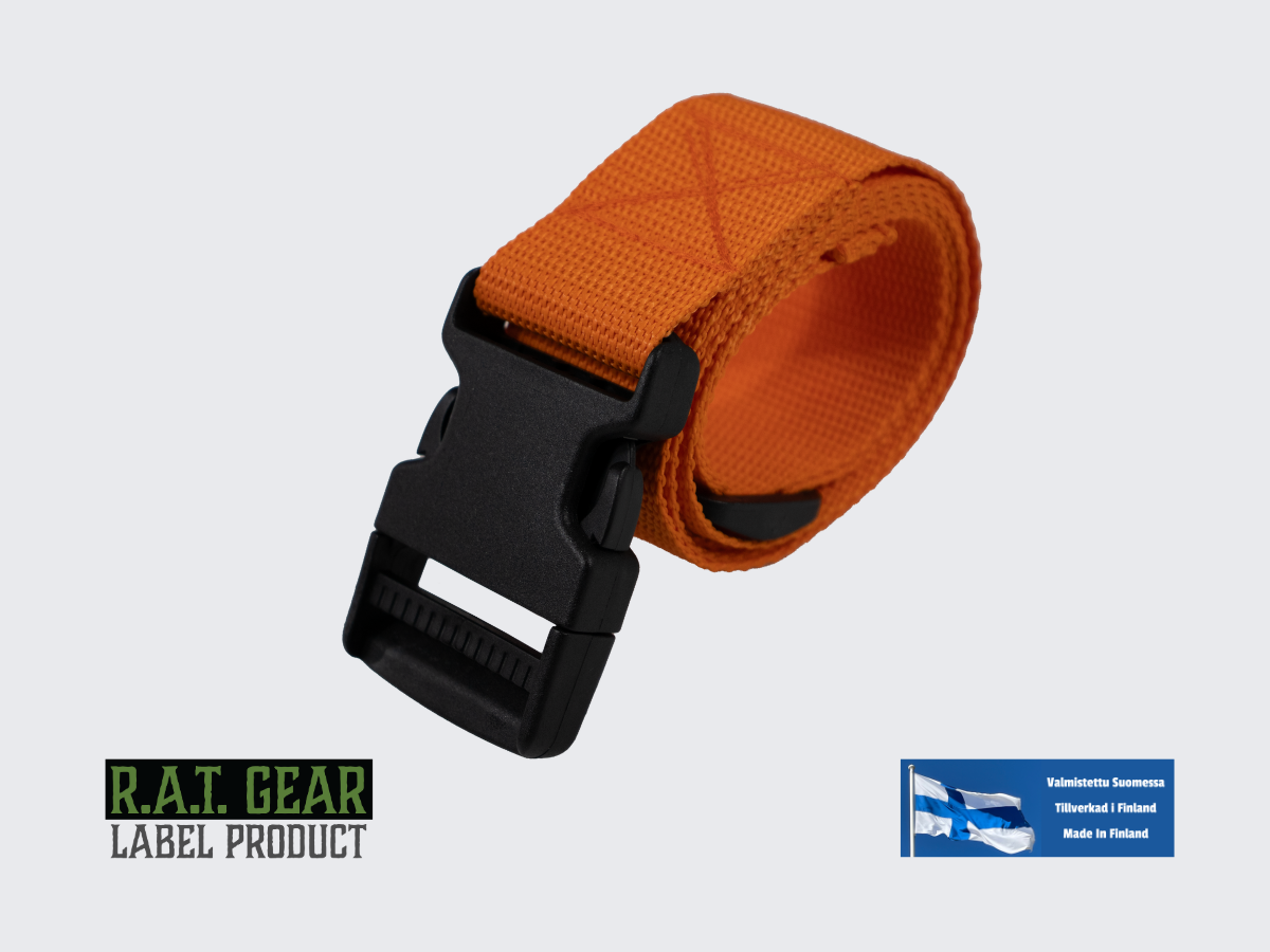 Oranssi nylon remmi / vyö pikalukitussoljella. Orange rem / Bälte med Snabbspänne. Orange Strap / Belt with Quick-Release Buckle.