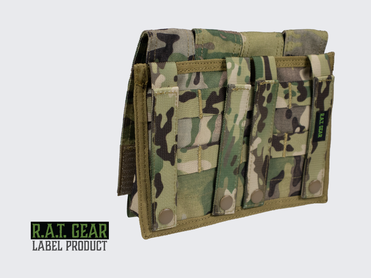 Camo kuvioinen varustetasku / lipastasku neljälle pistoolin lippaalle tai muille varusteille. Camo pattern equipment pouch / magazine pouch for four pistol magazines or other equipment.