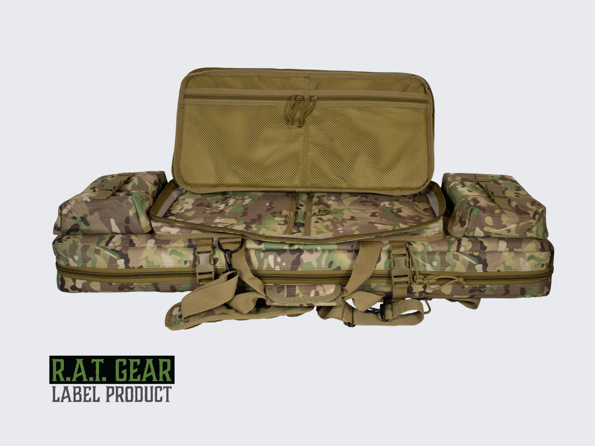Camo kuvioinen aselaukku Eagle 36 kahdelle max. 90 senttimetriselle aseelle ja kahdelle pistoolille. Camo pattern Gun bag Eagle 36 for two max. 90 cm guns and for two pistols.