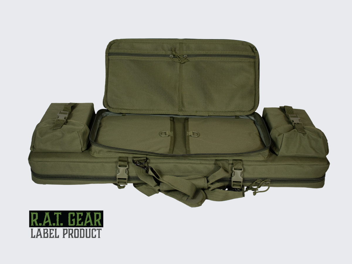 Vihreä aselaukku Eagle 36 kahdelle max. 90 senttimetriselle aseelle ja kahdelle pistoolille. Green Gun bag Eagle 36 for two max. 90 cm guns and for two pistols.