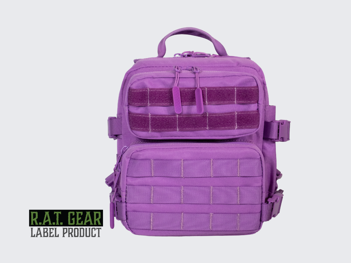 Lila MOlle yhteensopiva taktinen Prinsessa reppu. Lila MOLLE-kompatibel taktisk Prinsessa ryggsäck. Lilac MOLLE-compatible tactical Princess backpack.