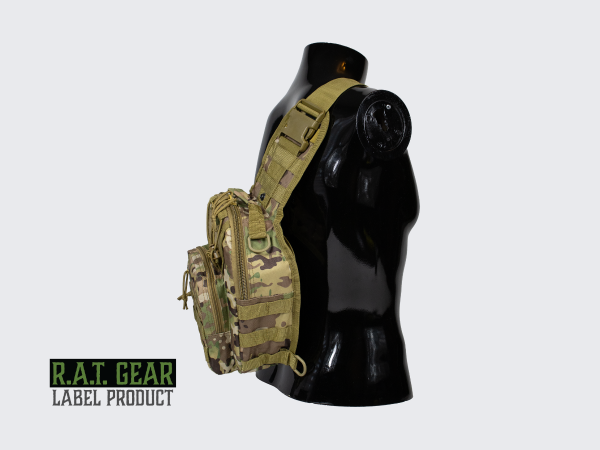 Camo kuvioinen pienikokoinen 6 litran olkareppu jokapäiväiseen käyttöön. Camo pattern compact 6 liter sling bag for everyday use.