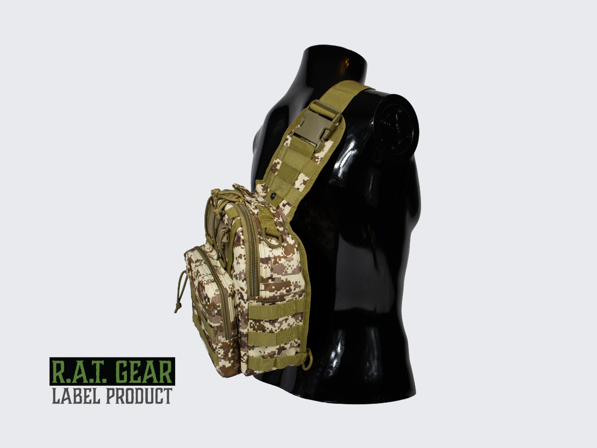 Desert Digital kuvioinen pienikokoinen 6 litran olkareppu jokapäiväiseen käyttöön. Desert Digital pattern compact 6 liter sling bag for everyday use.