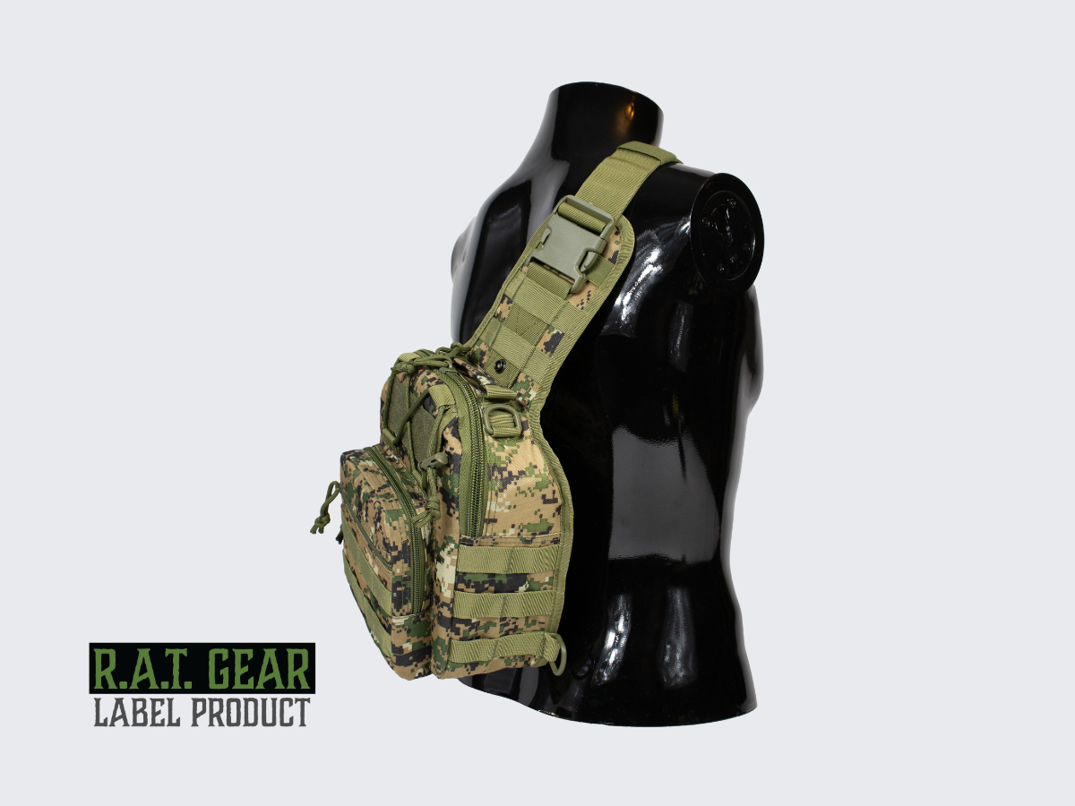 Woodland Digital kuvioinen pienikokoinen 6 litran olkareppu jokapäiväiseen käyttöön. Woodland Digital pattern compact 6 liter sling bag for everyday use.