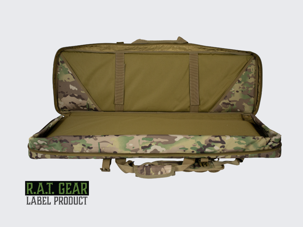 Camo kuvioinen aselaukku Eagle 36 kahdelle max. 90 senttimetriselle aseelle ja kahdelle pistoolille. Camo pattern Gun bag Eagle 36 for two max. 90 cm guns and for two pistols.