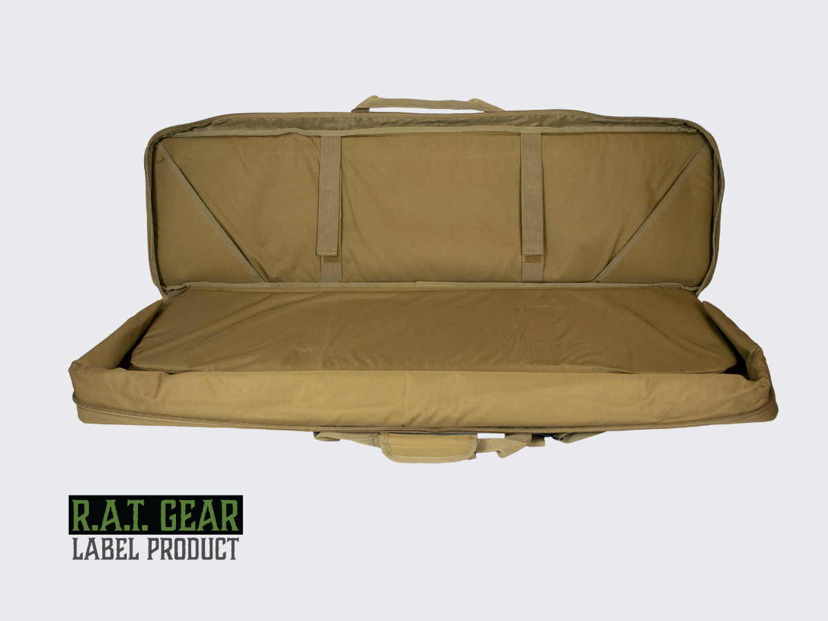 Hiekan värinen aselaukku Eagle 36 kahdelle max. 90 senttimetriselle aseelle ja kahdelle pistoolille. Tan colored Gun bag Eagle 36 for two max. 90 cm guns and for two pistols.