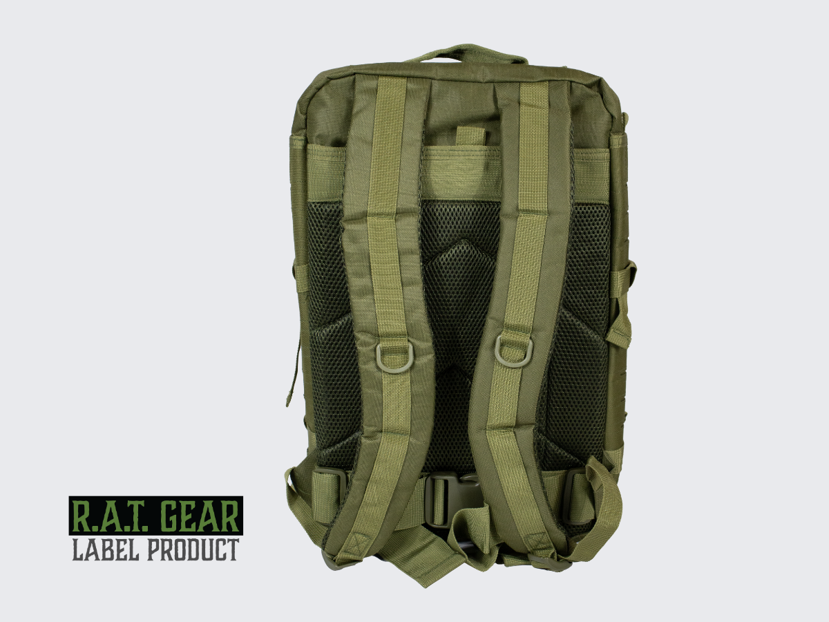 Monipuolinen ja kestävä vihreä FMJ LaserCut 40L rynnäkköreppu jokapäiväiseen käyttöön. Versatile and durable green FMJ LaserCut 40L assault backpack for everyday use.