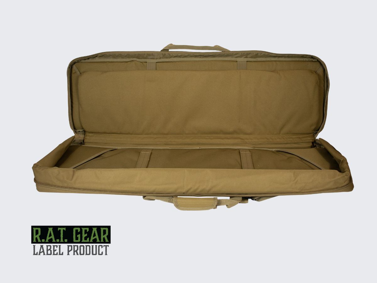 Hiekan värinen aselaukku Eagle 36 kahdelle max. 90 senttimetriselle aseelle ja kahdelle pistoolille. Tan colored Gun bag Eagle 36 for two max. 90 cm guns and for two pistols.