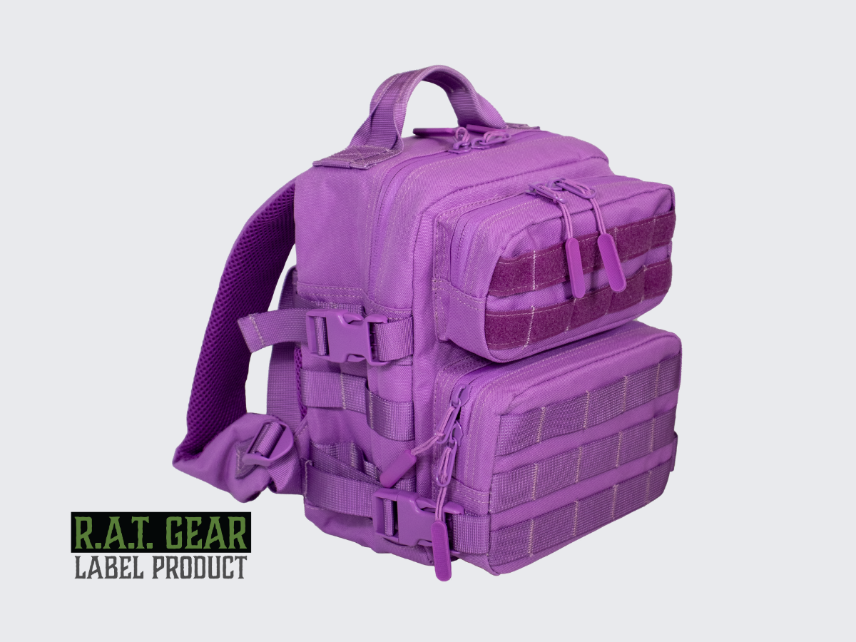 Lila MOlle yhteensopiva taktinen Prinsessa reppu. Lila MOLLE-kompatibel taktisk Prinsessa ryggsäck. Lilac MOLLE-compatible tactical Princess backpack.