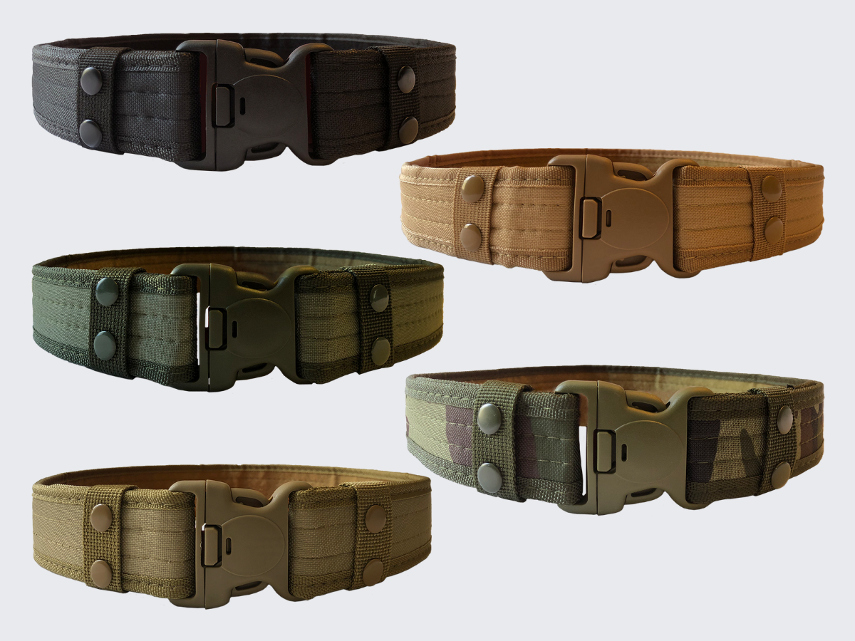 Vihreä Canvas varustevyö pikasoljella ja säätämistä helpottavalla tarrakiinnityksellä. Green Canvas accessory belt with quick release buckle and velcro fastening for easy adjustment.