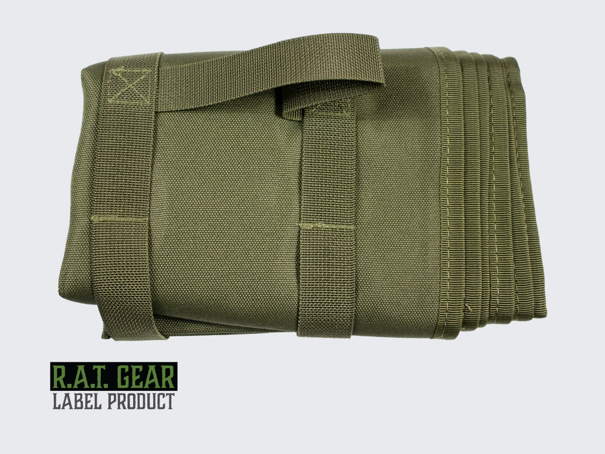 Kestävästä Nylonista valmistettu vihreä R.A.T. GEAR ampumamatto. Durable green nylon R.A.T. GEAR shooting mat.