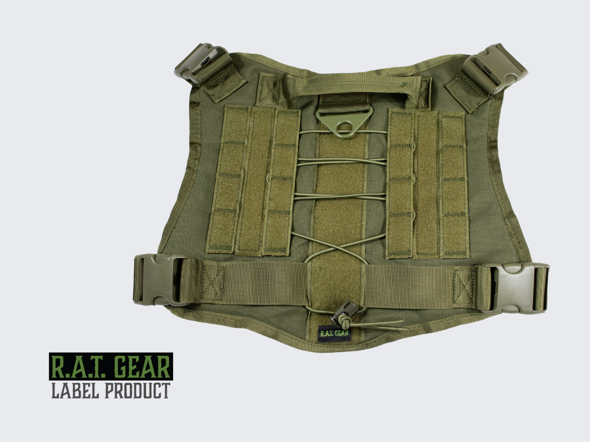 Taktiset vihreät Phantom R.A.T. GEAR koiran valjaat monipuolisilla säädöillä. Tactical green Phantom R.A.T. GEAR dog harness with multiple adjustments.