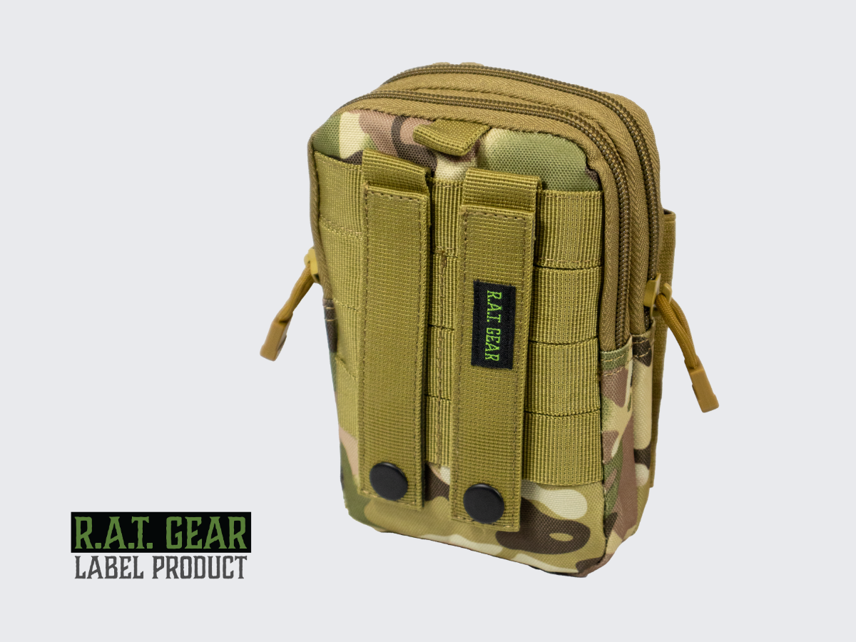 Camo kuvioinen MOLLE varustetasku soljella reppuun, varusteliiviin tai vyölle. Camo pattern MOLLE gear pouch with buckle for backpack, gear vest or belt.