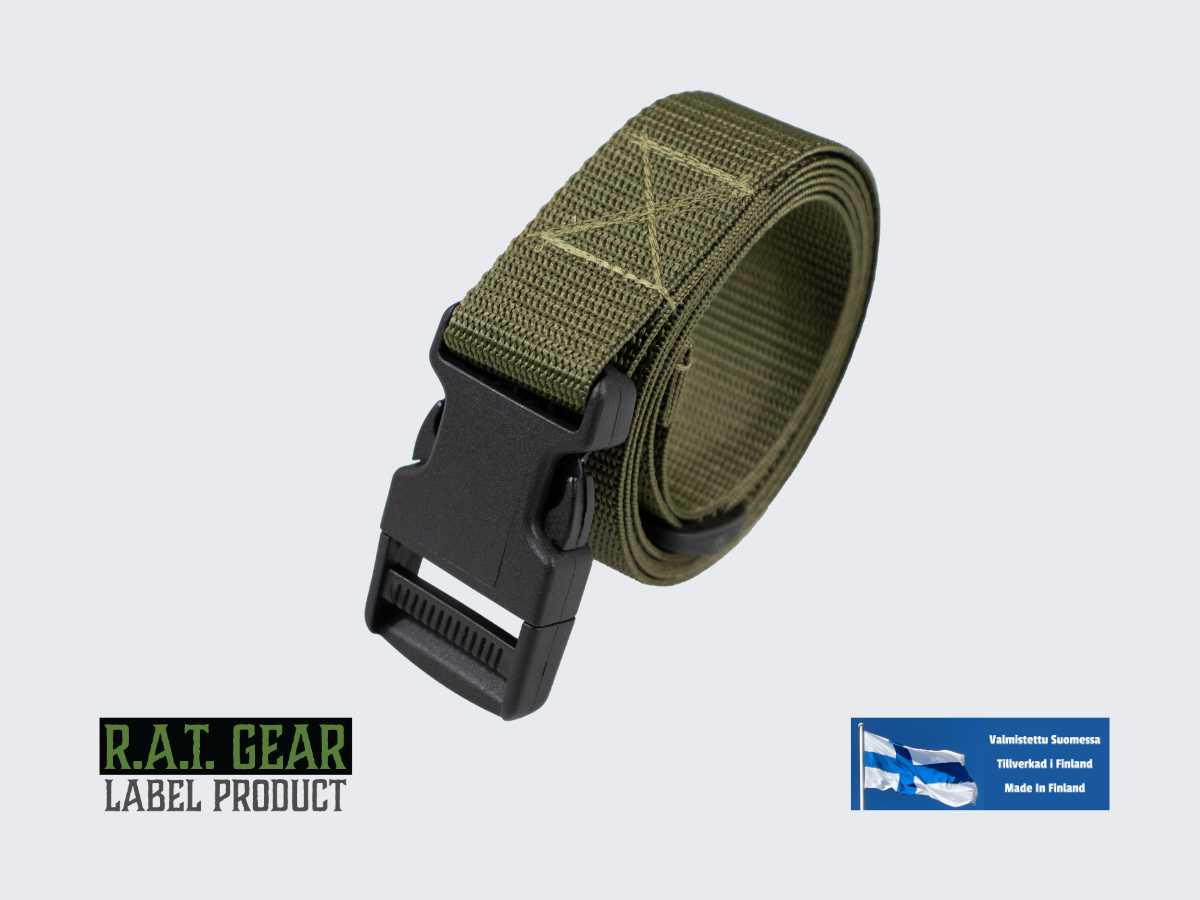 Vihreä nylon remmi / vyö pikalukitussoljella. Grön rem / Bälte med Snabbspänne. Green Strap / Belt with Quick-Release Buckle.