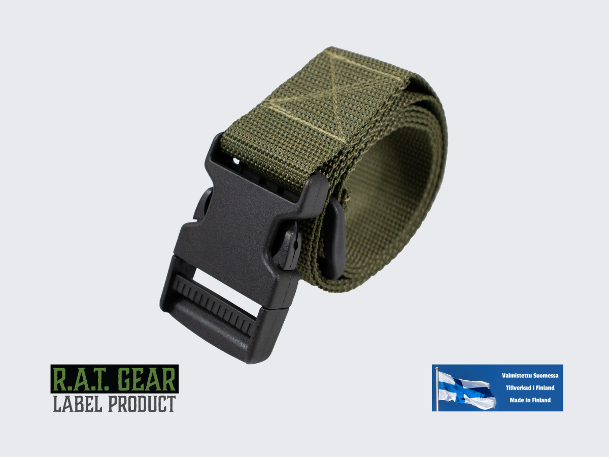 Vihreä nylon remmi / vyö pikalukitussoljella. Grön rem / Bälte med Snabbspänne. Green Strap / Belt with Quick-Release Buckle.