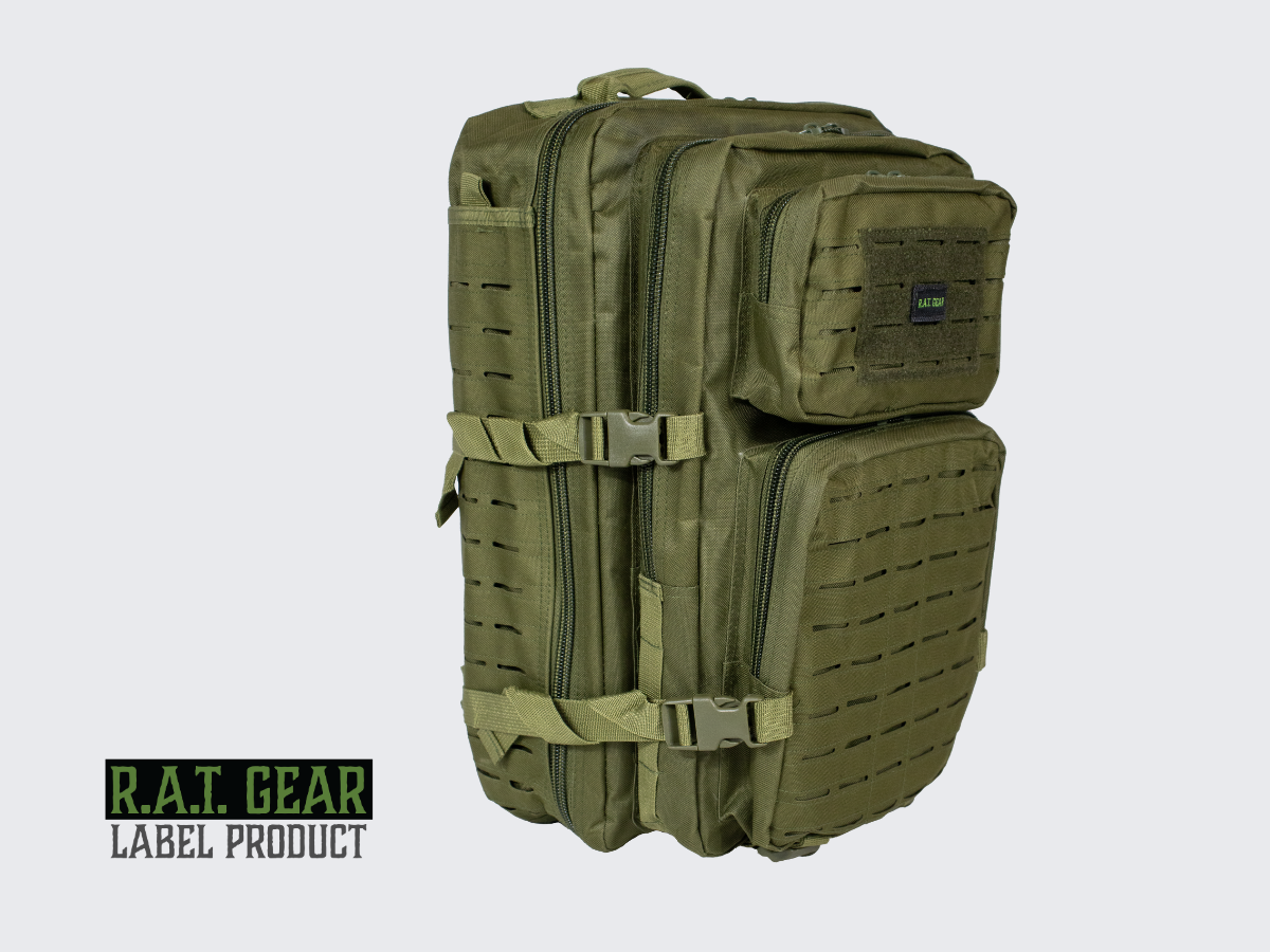 Monipuolinen ja kestävä vihreä FMJ LaserCut 40L rynnäkköreppu jokapäiväiseen käyttöön. Versatile and durable green FMJ LaserCut 40L assault backpack for everyday use.